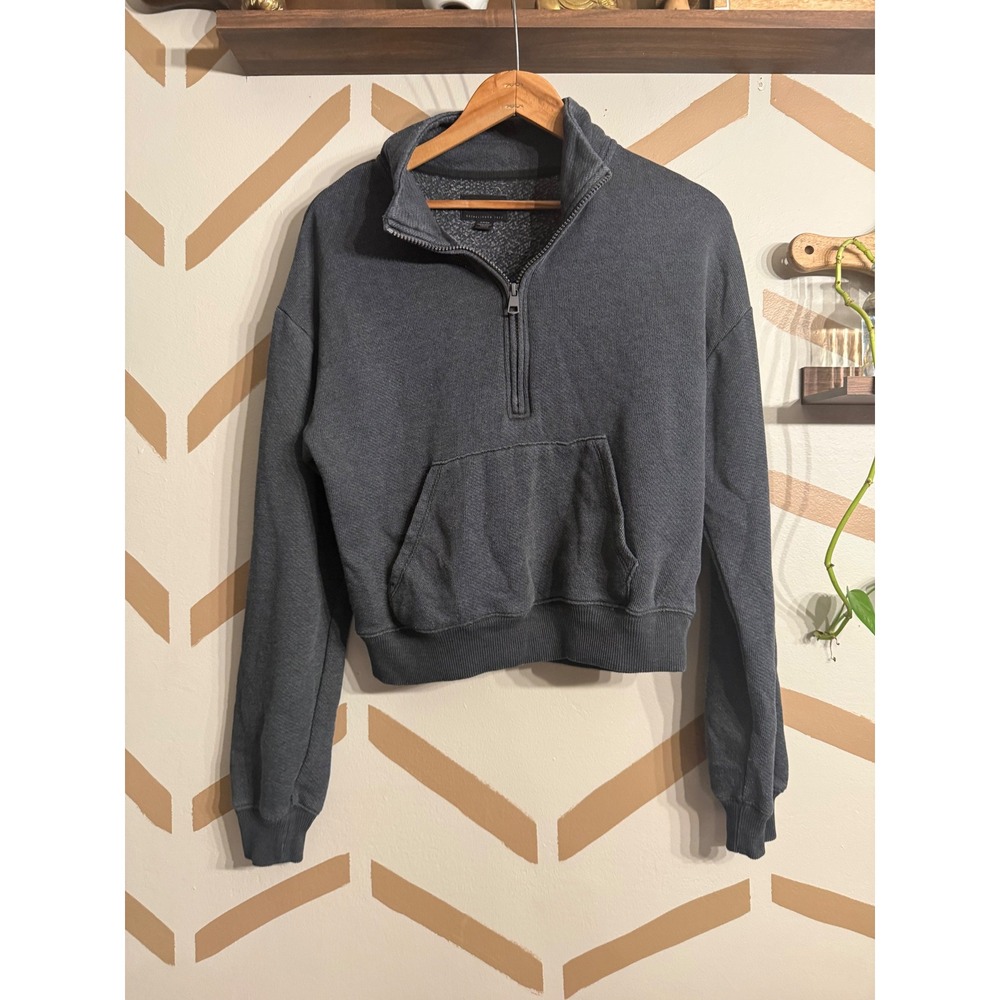 American Eagle Sweatshirt Womens S Grey Cropped Half Zip Pullover Pocket